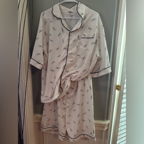Women's Cream Pajama Set with Black Accents - Picture 1 of 6